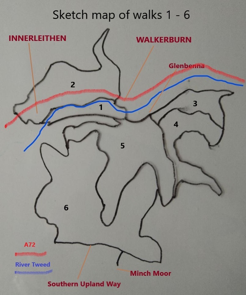 Sketch map showing walk routes